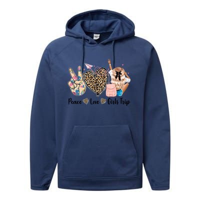 Leopard Print Peace Love Trip Vacation Mode Weekend Gift Performance Fleece Hoodie