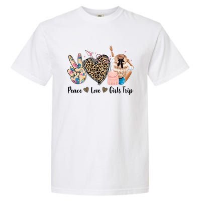 Leopard Print Peace Love Trip Vacation Mode Weekend Gift Garment-Dyed Heavyweight T-Shirt