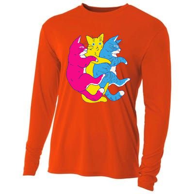 LGBTQ Pansexual Pride Flag Cats Pile Pansexual Cooling Performance Long Sleeve Crew