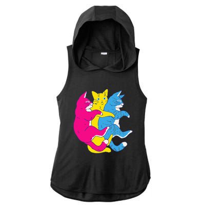 LGBTQ Pansexual Pride Flag Cats Pile Pansexual Ladies PosiCharge Tri-Blend Wicking Draft Hoodie Tank