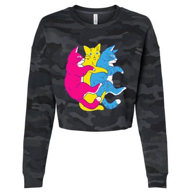 LGBTQ Pansexual Pride Flag Cats Pile Pansexual Cropped Pullover Crew