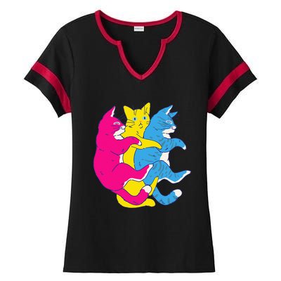 LGBTQ Pansexual Pride Flag Cats Pile Pansexual Ladies Halftime Notch Neck Tee