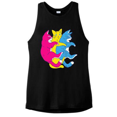 LGBTQ Pansexual Pride Flag Cats Pile Pansexual Ladies PosiCharge Tri-Blend Wicking Tank