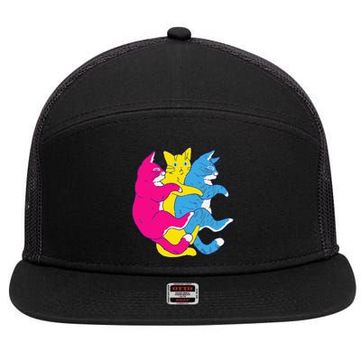 LGBTQ Pansexual Pride Flag Cats Pile Pansexual 7 Panel Mesh Trucker Snapback Hat