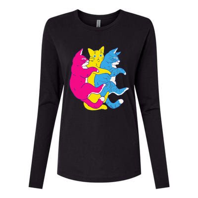 LGBTQ Pansexual Pride Flag Cats Pile Pansexual Womens Cotton Relaxed Long Sleeve T-Shirt