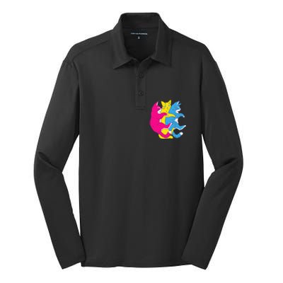 LGBTQ Pansexual Pride Flag Cats Pile Pansexual Silk Touch Performance Long Sleeve Polo