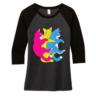 LGBTQ Pansexual Pride Flag Cats Pile Pansexual Women's Tri-Blend 3/4-Sleeve Raglan Shirt