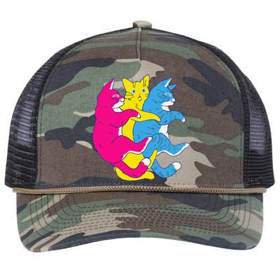 LGBTQ Pansexual Pride Flag Cats Pile Pansexual Retro Rope Trucker Hat Cap