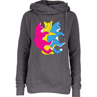 LGBTQ Pansexual Pride Flag Cats Pile Pansexual Womens Funnel Neck Pullover Hood