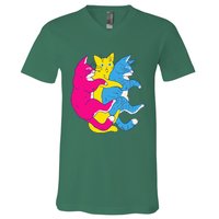 LGBTQ Pansexual Pride Flag Cats Pile Pansexual V-Neck T-Shirt