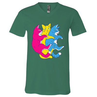 LGBTQ Pansexual Pride Flag Cats Pile Pansexual V-Neck T-Shirt