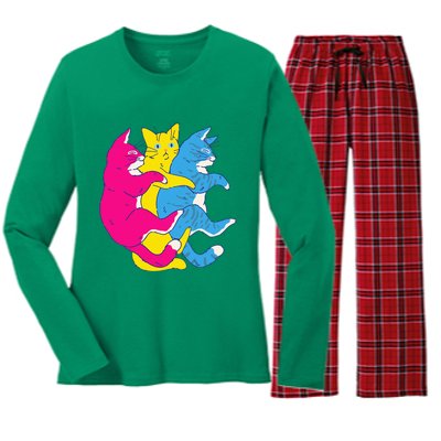 LGBTQ Pansexual Pride Flag Cats Pile Pansexual Women's Long Sleeve Flannel Pajama Set 