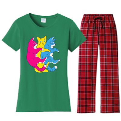 LGBTQ Pansexual Pride Flag Cats Pile Pansexual Women's Flannel Pajama Set