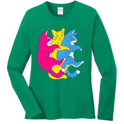 LGBTQ Pansexual Pride Flag Cats Pile Pansexual Ladies Long Sleeve Shirt