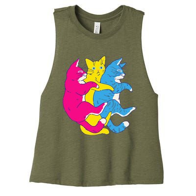 LGBTQ Pansexual Pride Flag Cats Pile Pansexual Women's Racerback Cropped Tank