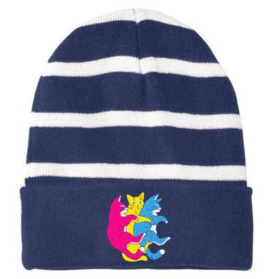 LGBTQ Pansexual Pride Flag Cats Pile Pansexual Striped Beanie with Solid Band