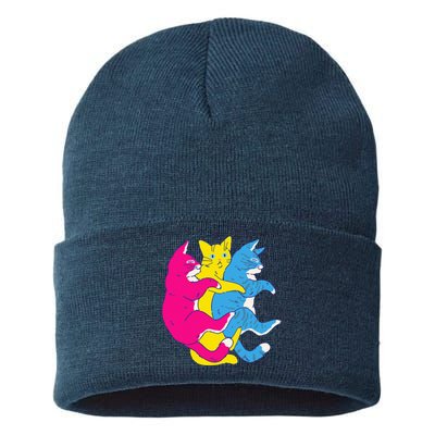 LGBTQ Pansexual Pride Flag Cats Pile Pansexual Sustainable Knit Beanie