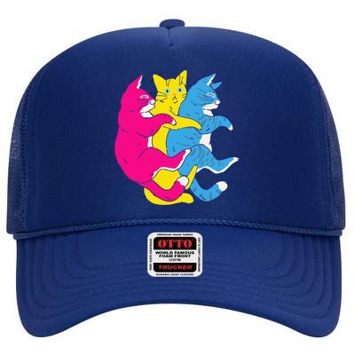 LGBTQ Pansexual Pride Flag Cats Pile Pansexual High Crown Mesh Back Trucker Hat