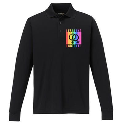 Lesbian Pride Peace Lesbians Rainbow Wives Moms Love Cute Gift Performance Long Sleeve Polo