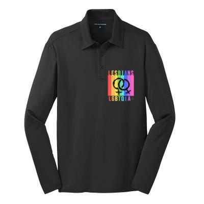 Lesbian Pride Peace Lesbians Rainbow Wives Moms Love Cute Gift Silk Touch Performance Long Sleeve Polo