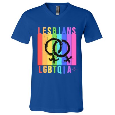 Lesbian Pride Peace Lesbians Rainbow Wives Moms Love Cute Gift V-Neck T-Shirt