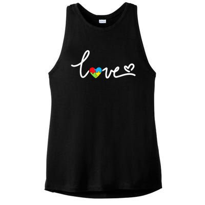 LOVE Puzzle Pieces Heart Autism Awareness Gifts Ladies PosiCharge Tri-Blend Wicking Tank