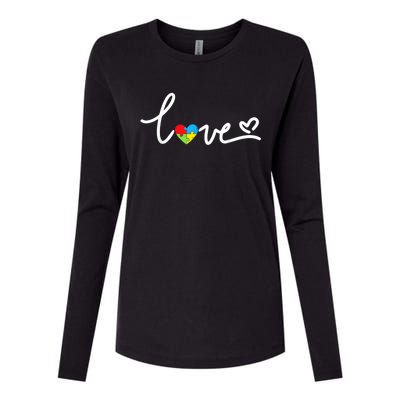 LOVE Puzzle Pieces Heart Autism Awareness Gifts Womens Cotton Relaxed Long Sleeve T-Shirt