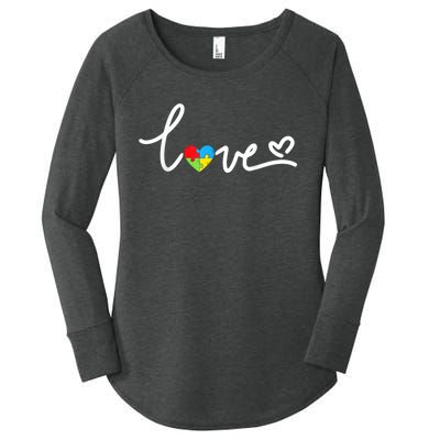 LOVE Puzzle Pieces Heart Autism Awareness Gifts Women's Perfect Tri Tunic Long Sleeve Shirt