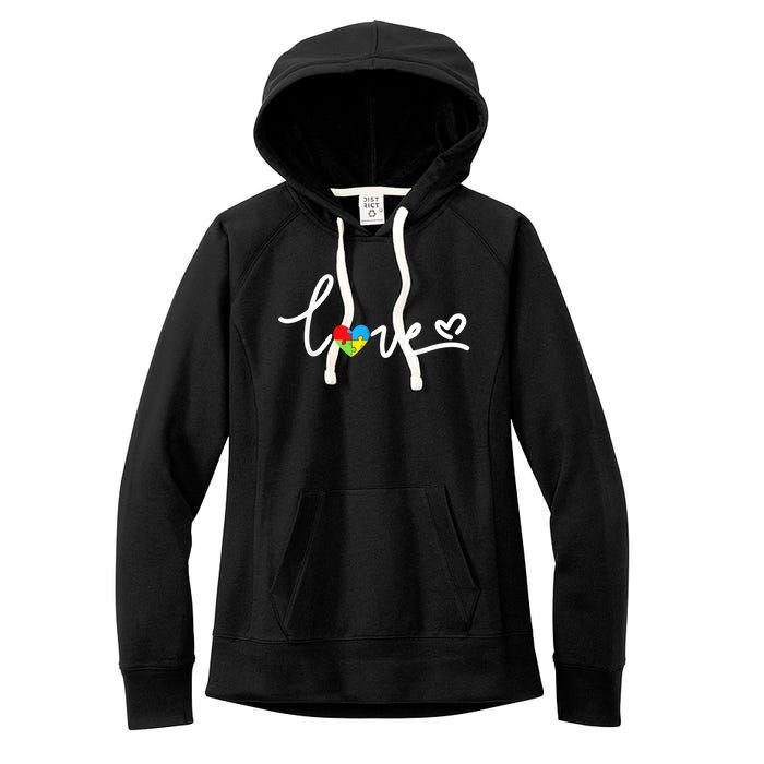 LOVE Puzzle Pieces Heart Autism Awareness Gifts Women's Fleece Hoodie