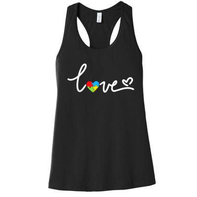 LOVE Puzzle Pieces Heart Autism Awareness Gifts Women's Racerback Tank