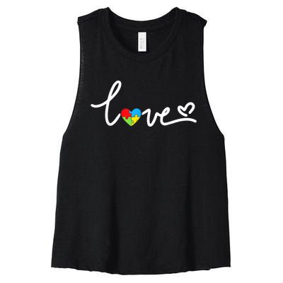 LOVE Puzzle Pieces Heart Autism Awareness Gifts Women's Racerback Cropped Tank