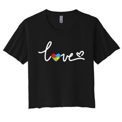 LOVE Puzzle Pieces Heart Autism Awareness Gifts Women's Crop Top Tee