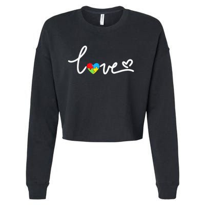 LOVE Puzzle Pieces Heart Autism Awareness Gifts Cropped Pullover Crew