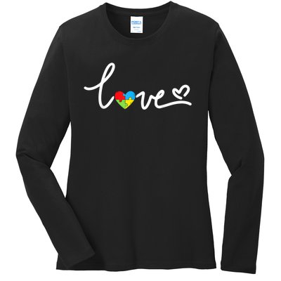 LOVE Puzzle Pieces Heart Autism Awareness Gifts Ladies Long Sleeve Shirt