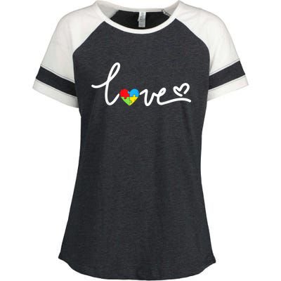 LOVE Puzzle Pieces Heart Autism Awareness Gifts Enza Ladies Jersey Colorblock Tee