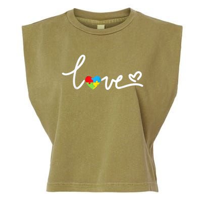 LOVE Puzzle Pieces Heart Autism Awareness Gifts Garment-Dyed Women's Muscle Tee