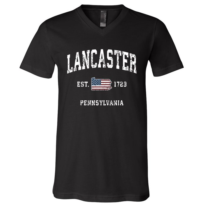 Lancaster Pennsylvania Pa Vintage American Flag Sports V-Neck T-Shirt