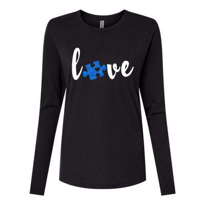 Love Puzzle Pieces Heart Autism Awareness Funny Gift Womens Cotton Relaxed Long Sleeve T-Shirt