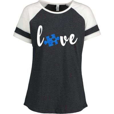 Love Puzzle Pieces Heart Autism Awareness Funny Gift Enza Ladies Jersey Colorblock Tee