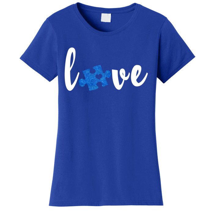 Love Puzzle Pieces Heart Autism Awareness Funny Gift Women's T-Shirt