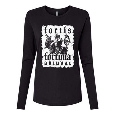 Latin Philosophy Quote Luck Bravery Fortis Fortuna Adiuvat Womens Cotton Relaxed Long Sleeve T-Shirt