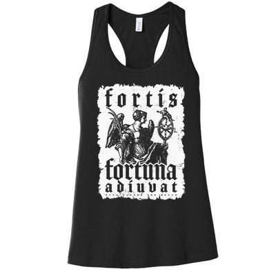 Latin Philosophy Quote Luck Bravery Fortis Fortuna Adiuvat Women's Racerback Tank