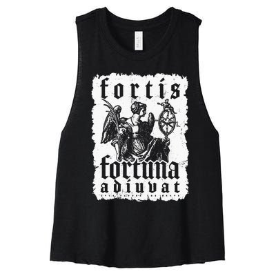 Latin Philosophy Quote Luck Bravery Fortis Fortuna Adiuvat Women's Racerback Cropped Tank