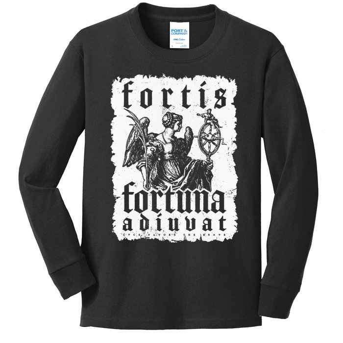 Latin Philosophy Quote Luck Bravery Fortis Fortuna Adiuvat Kids Long Sleeve Shirt