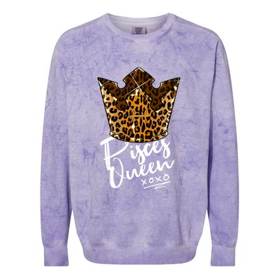 Leopard Pisces Queen Zodiac Sign With Leopard Pattern Crown Gift Colorblast Crewneck Sweatshirt