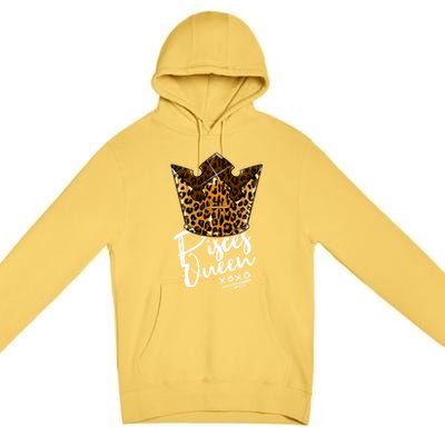 Leopard Pisces Queen Zodiac Sign With Leopard Pattern Crown Gift Premium Pullover Hoodie