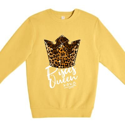 Leopard Pisces Queen Zodiac Sign With Leopard Pattern Crown Gift Premium Crewneck Sweatshirt