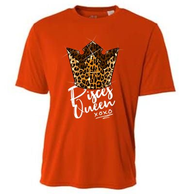 Leopard Pisces Queen Zodiac Sign With Leopard Pattern Crown Gift Cooling Performance Crew T-Shirt