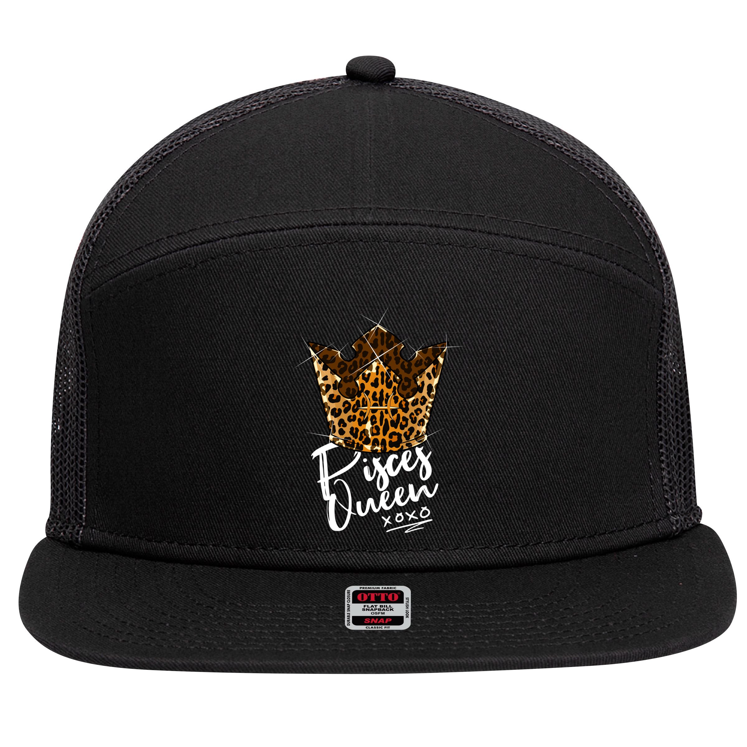 Leopard Pisces Queen Zodiac Sign With Leopard Pattern Crown Gift 7 Panel Mesh Trucker Snapback Hat