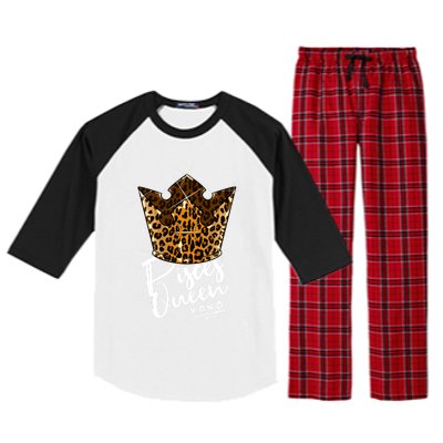 Leopard Pisces Queen Zodiac Sign With Leopard Pattern Crown Gift Raglan Sleeve Pajama Set